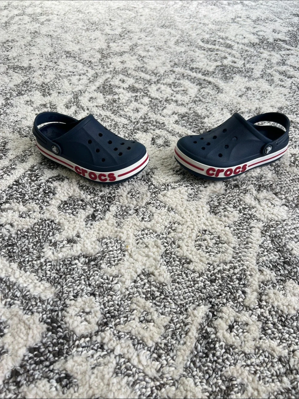 CROCS Kids Navy Clogs with Red & White Trim